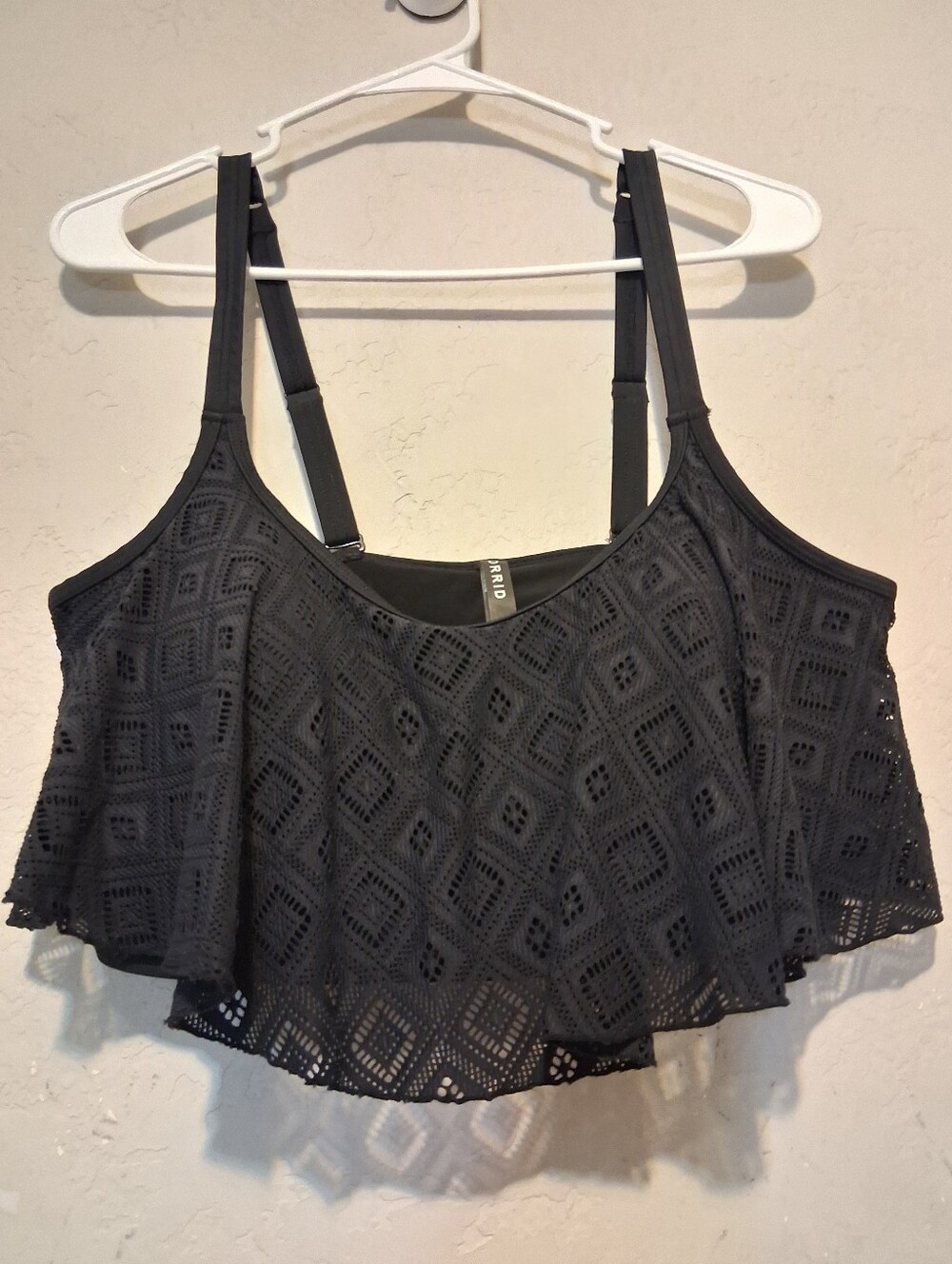 Torrid Lace Black Swim Wireless  Flounce Bikini Overlay Top Beach Pool Vacation